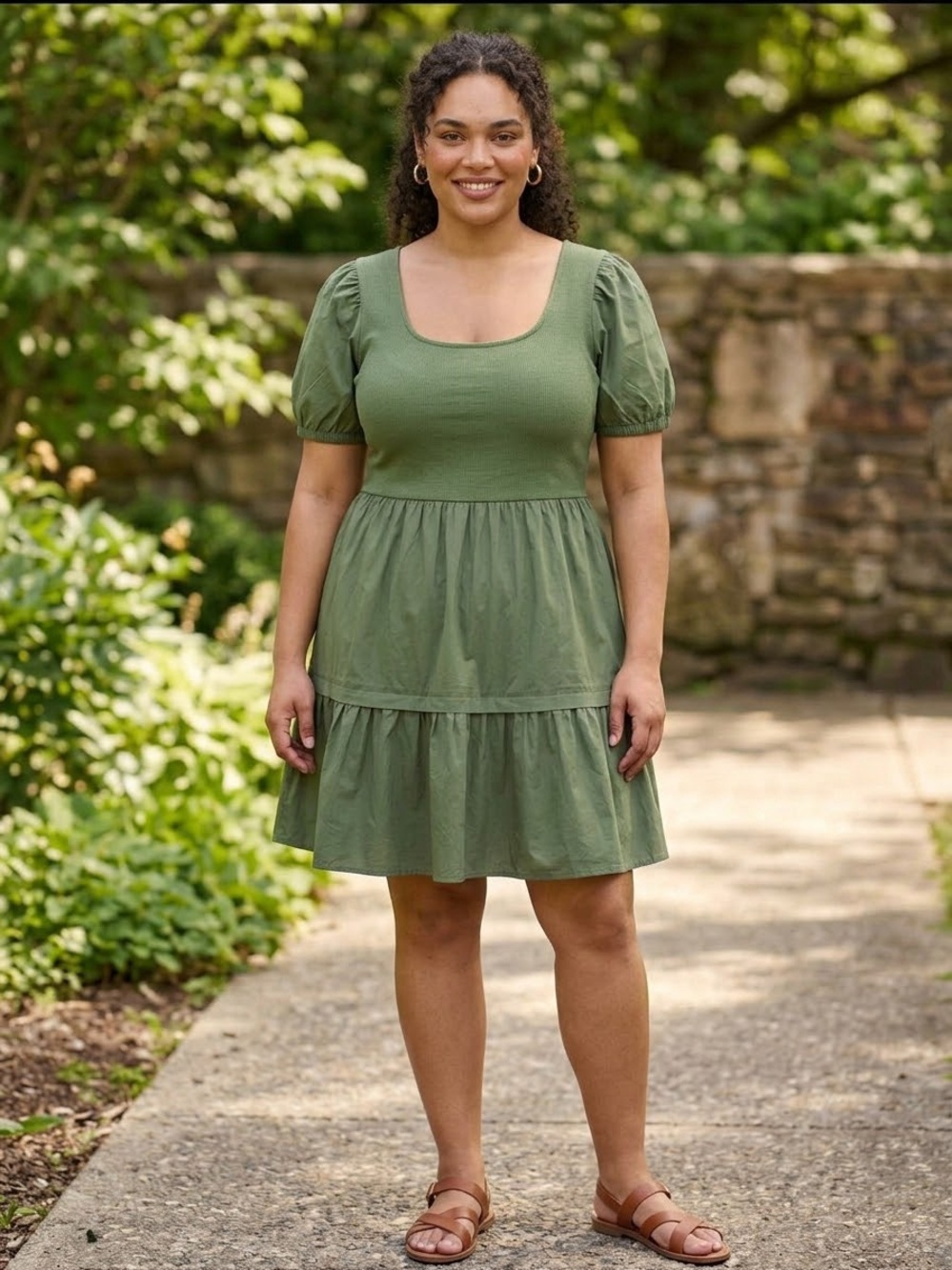 J.Crew Women’s Size L US Puff Sleeve Knit Mixy Mini Dress Olive Green